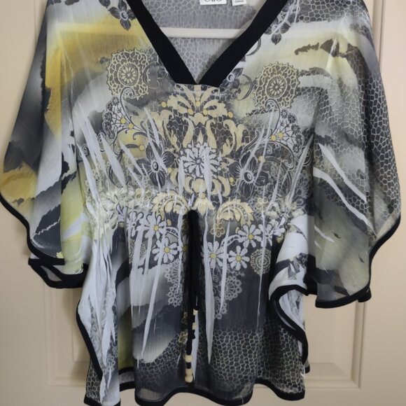 Butterfly Blouse Yellow Black & White Size Small by CATO - Picture 3 of 4